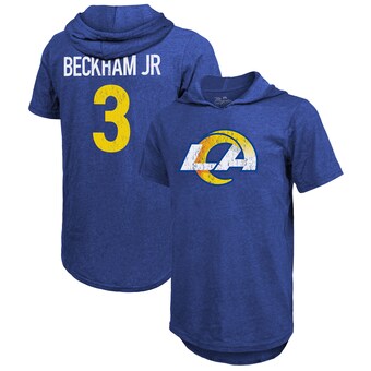 Men's Los Angeles Rams Odell Beckham Jr. Majestic Threads Royal Player Name & Number Tri-Blend Hoodie T-Shirt