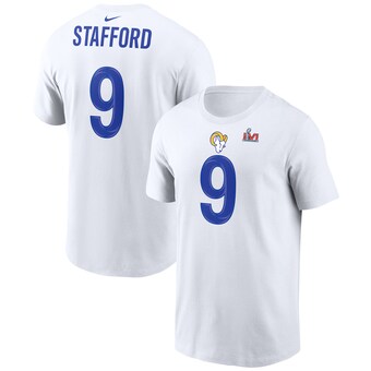 Men's Los Angeles Rams Matthew Stafford Nike White Super Bowl LVI Player Name & Number T-Shirt