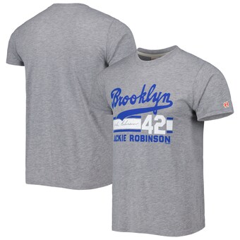 Men's Brooklyn Dodgers Jackie Robinson Homage Gray Cooperstown Collection Remix Jersey Tri-Blend T-Shirt