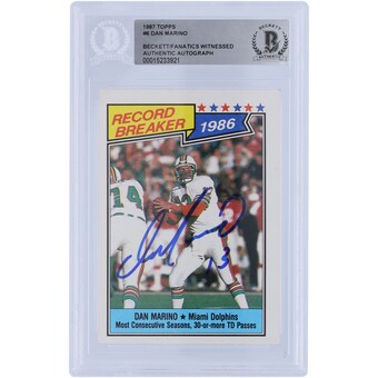 Dan Marino Miami Dolphins Autographed 1987 Topps #6 Beckett Fanatics Witnessed Authenticated Card