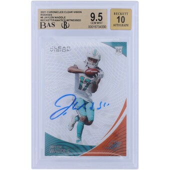 Jaylen Waddle Miami Dolphins Autographed 2021 Panini Clear Vision Rookies #CVR-6 Beckett Fanatics Witnessed Authenticated 9.5/10 Rookie Card