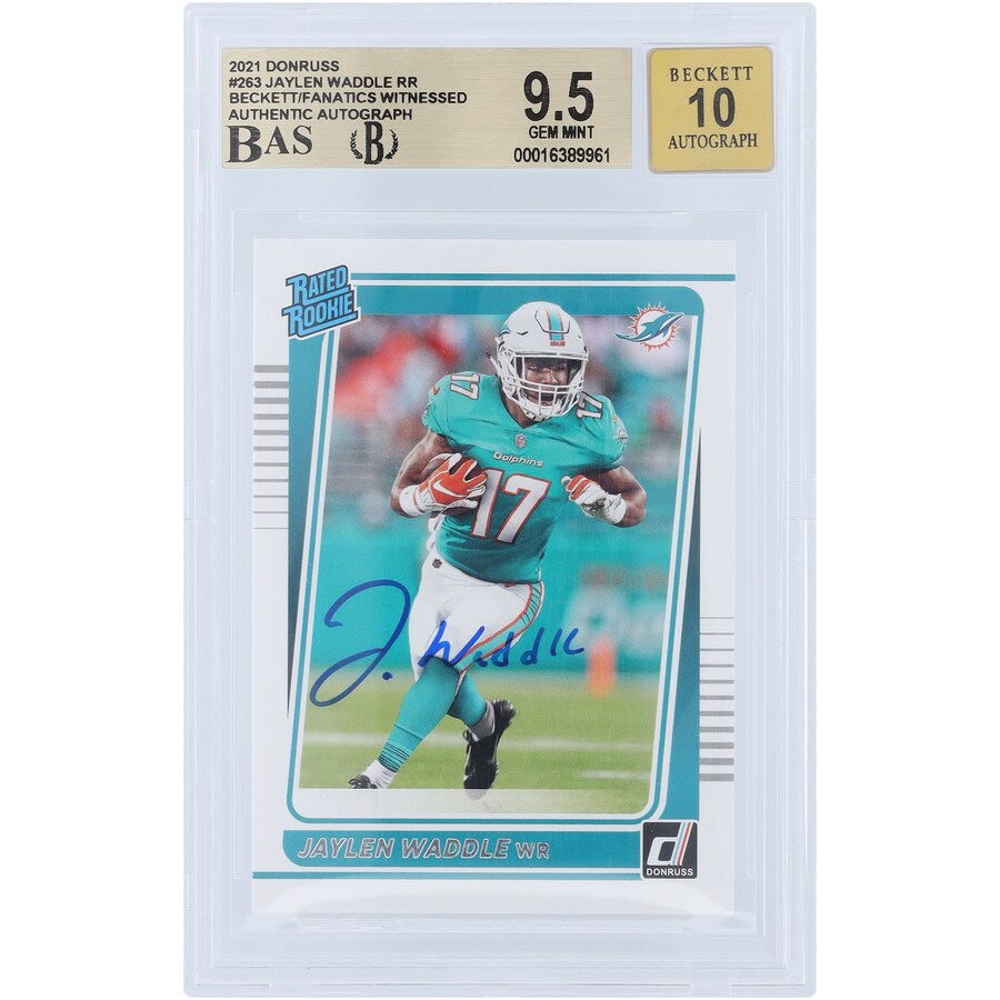 Jaylen Waddle Miami Dolphins Autographed 2021 Panini Donruss Rated Rookie #263 Beckett Fanatics Witnessed Authenticated 9.5/10 Rookie Card 