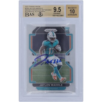 Jaylen Waddle Miami Dolphins Autographed 2021 Panini Prizm #338 Beckett Fanatics Witnessed Authenticated 9.5/10 Rookie Card - 9.5/9/9.5/9.5 Subgrades