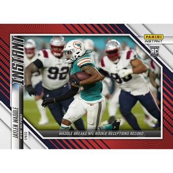 Miami Dolphins Jaylen Waddle Fanatics Exclusive Parallel Panini Instant NFL Week 18 Waddle Breaks NFL Rookie Receptions Record Single Rookie Trading Card - Limited Edition of 99