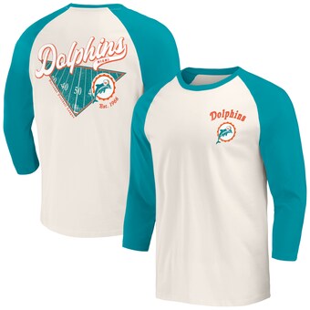 Men's Miami Dolphins Darius Rucker Collection by Fanatics Aqua/White Raglan 3/4 Sleeve T-Shirt