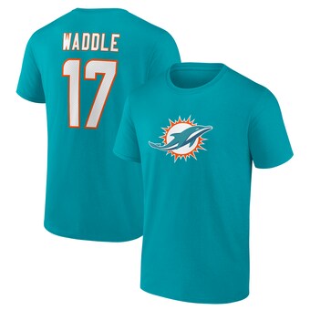 Men's Miami Dolphins Jaylen Waddle Aqua Player Icon Name & Number T-Shirt