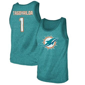 Men's Miami Dolphins Tua Tagovailoa Majestic Threads Aqua Name & Number Tri-Blend Tank Top