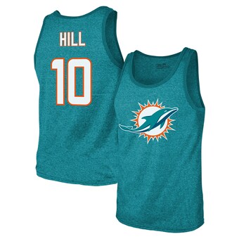 Men's Miami Dolphins Tyreek Hill Majestic Threads Aqua Tri-Blend Player Name & Number Tank Top