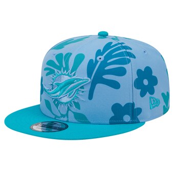 Men's Miami Dolphins New Era Aqua Leafy 9FIFTY Snapback Hat