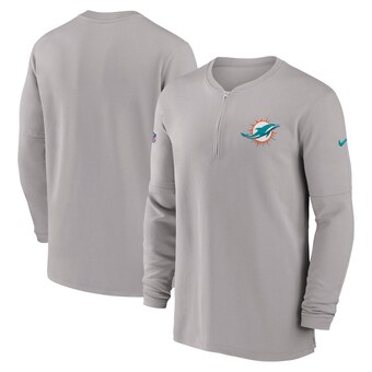 Men's Miami Dolphins  Nike Gray 2023 Sideline Performance Long Sleeve Tri-Blend Quarter-Zip Top