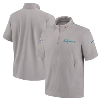 Men's Miami Dolphins Nike Gray 2024 Sideline Coach Short Sleeve Half-Zip Hoodie Jacket