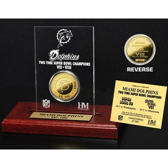 Miami Dolphins 2X Super Bowl Champions 24kt Gold Coin Etched Desktop Acrylic