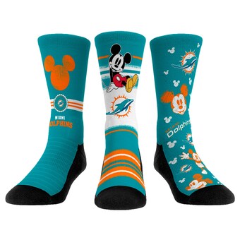 Unisex Miami Dolphins Disney Rock Em Socks Three-Pack Crew Socks Set