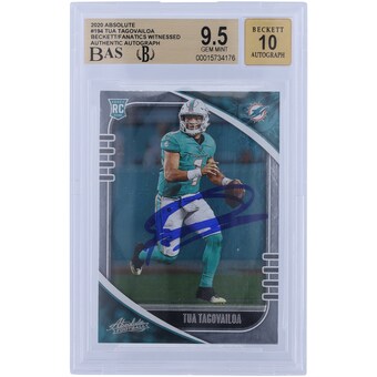 Tua Tagovailoa Miami Dolphins Autographed 2020 Panini Absolute #194 Beckett Fanatics Witnessed Authenticated 9.5/10 Rookie Card