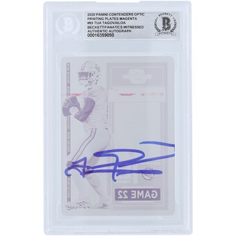 Tua Tagovailoa Miami Dolphins Autographed 2020 Panini Contenders Optic Magenta Printing Plate #93 #1/1 Beckett Fanatics Witnessed Authenticated Rookie Card 