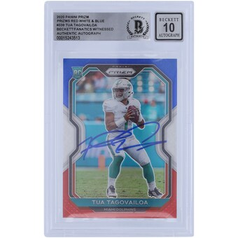 Tua Tagovailoa Miami Dolphins Autographed 2020 Panini Prizm Red White & Blue #339 Beckett Fanatics Witnessed Authenticated 10 Rookie Card
