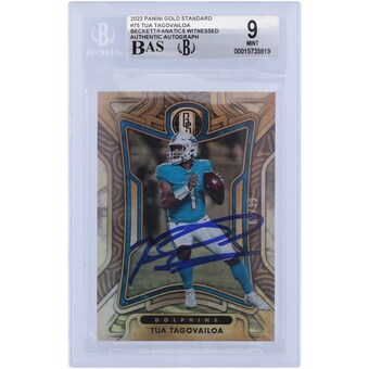 Tua Tagovailoa Miami Dolphins Autographed 2022 Panini Gold Standard #75 #/99 Beckett Fanatics Witnessed Authenticated 9/10 Card