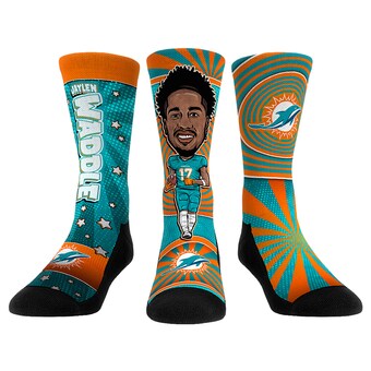 Unisex Miami Dolphins Jaylen Waddle Rock Em Socks Three-Pack Bobblehead Crew Socks Set