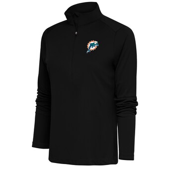 Women's Miami Dolphins Antigua Black Throwback Logo Tribute Half-Zip Pullover Top