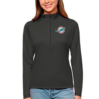 Women's Miami Dolphins Antigua Charcoal Tribute Half-Zip Top