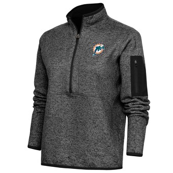 Women's Miami Dolphins Antigua Heather Black Throwback Logo Fortune Half-Zip Pullover Jacket