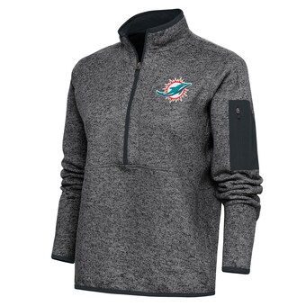 Women's Miami Dolphins Antigua Heather Charcoal Team Logo Fortune Half-Zip Pullover Jacket