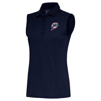 Women's Miami Dolphins Antigua Navy Throwback Logo Sleeveless Tribute Polo