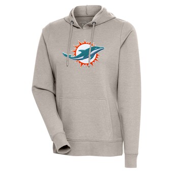 Women's Miami Dolphins Antigua Oatmeal Action Chenille Pullover Hoodie