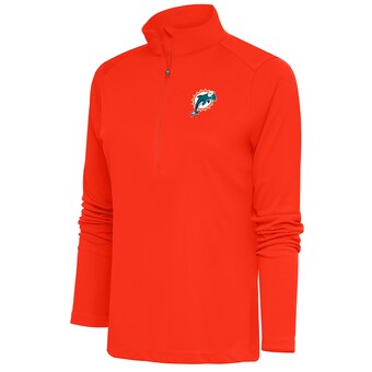 Women's Miami Dolphins Antigua Orange Throwback Logo Tribute Half-Zip Pullover Top