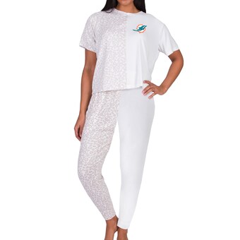 Women's Miami Dolphins Concepts Sport Cream Brightside T-Shirt & Pants Sleep Set