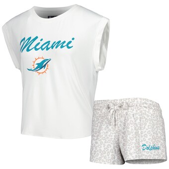 Women's Miami Dolphins Concepts Sport White/Cream Montana Knit T-Shirt & Shorts Sleep Set