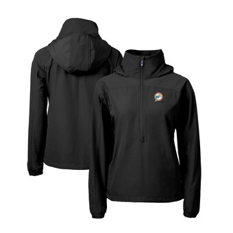 Women's Miami Dolphins Cutter & Buck Black Charter Eco Recycled Half-Zip Anorak Jacket