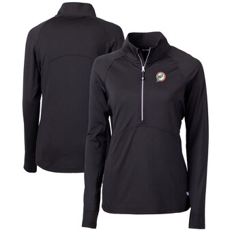 Women's Miami Dolphins Cutter & Buck Black Throwback Logo Adapt Eco Knit Stretch Recycled Half-Zip Pullover Top