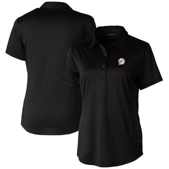 Women's Miami Dolphins Cutter & Buck Black Throwback Logo Prospect Textured Stretch Polo