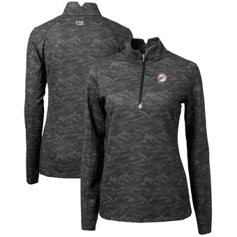 Women's Miami Dolphins Cutter & Buck Black Throwback Logo Traverse Camo Quarter-Zip Pullover Top