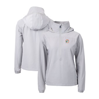 Women's Miami Dolphins Cutter & Buck Gray Charter Eco Recycled Half-Zip Anorak Jacket