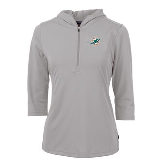 Women's Miami Dolphins Cutter & Buck Gray Virtue Eco Pique Half-Zip 3/4 Sleeve Pullover Hoodie