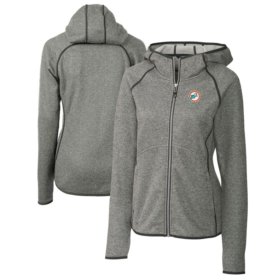 Women's Miami Dolphins Cutter & Buck Heather Gray Throwback Logo Mainsail Full-Zip Jacket