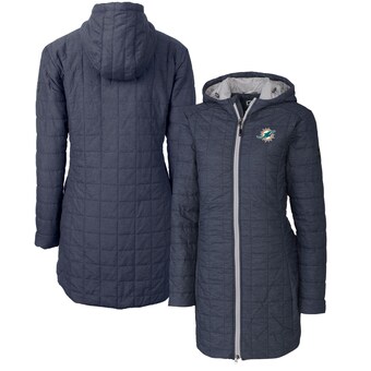 Women's Miami Dolphins Cutter & Buck Heather Navy Rainier Primaloft Eco Hooded Long Lightweight Coat