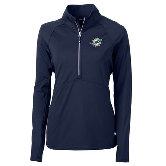 Women's Miami Dolphins Cutter & Buck Navy Adapt Eco Knit Half-Zip Pullover Jacket