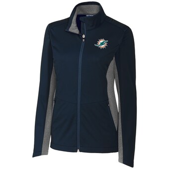 Women's Miami Dolphins Cutter & Buck Navy Navigate Softshell Full-Zip Jacket