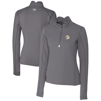 Women's Miami Dolphins Cutter & Buck Steel Throwback Logo Traverse Stretch Quarter-Zip Pullover Top