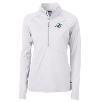 Women's Miami Dolphins Cutter & Buck White Adapt Eco Knit Half-Zip Pullover Jacket