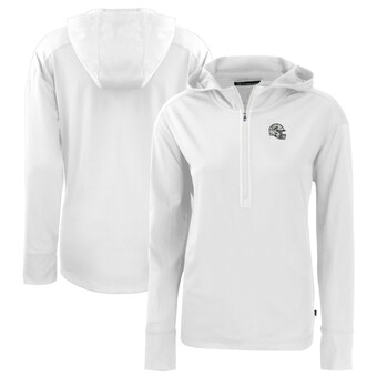 Women's Miami Dolphins  Cutter & Buck White Helmet Daybreak Eco Recycled Half-Zip Hoodie