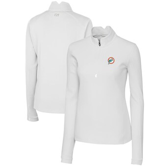 Women's Miami Dolphins Cutter & Buck White Throwback Logo Traverse Stretch Quarter-Zip Pullover Top