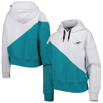 Women's Miami Dolphins DKNY Sport White/Aqua Bobbi Color Blocked Pullover Hoodie