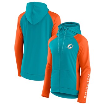 Women's Miami Dolphins Fanatics Aqua/Orange End Around Lightweight Raglan Full-Zip Hoodie Jacket