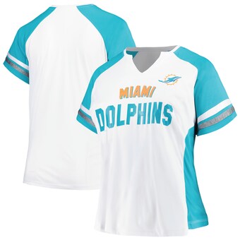 Women's Miami Dolphins Fanatics White/Aqua Plus Size Color Block T-Shirt
