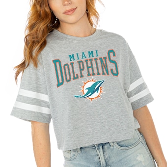 Women's Miami Dolphins  Gameday Couture Gray Gridiron Glam Cropped T-Shirt