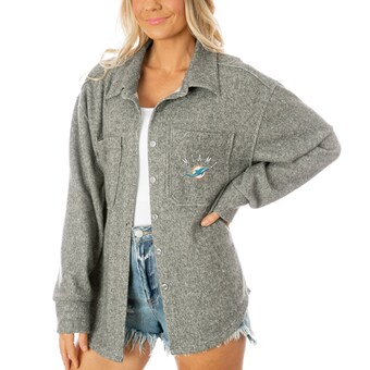 Women's Miami Dolphins  Gameday Couture Gray Long Pass Button-Up Shacket